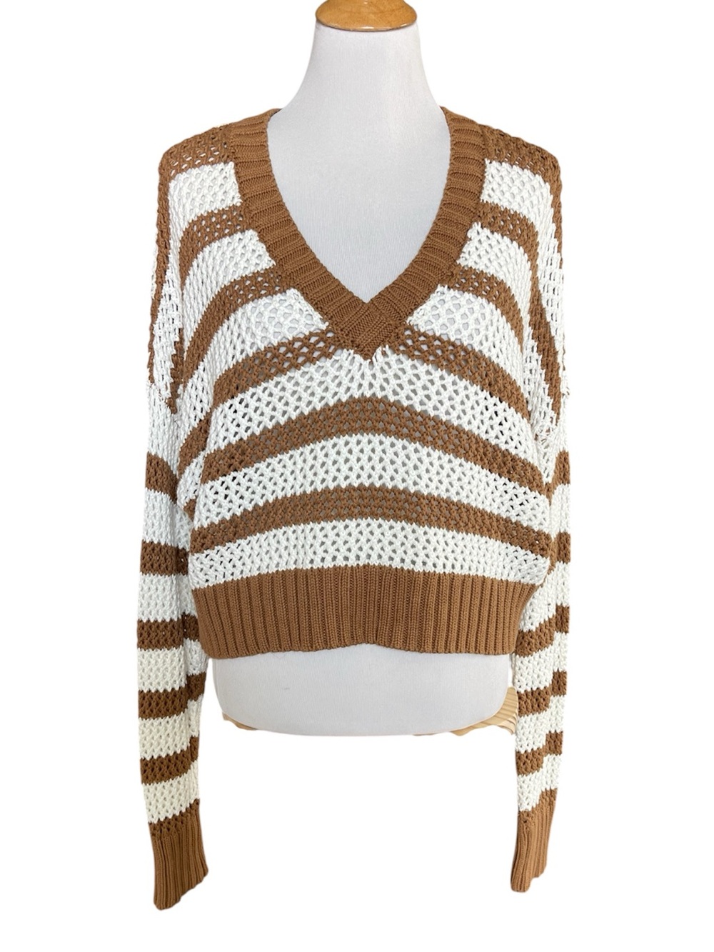 Aerie boxy cropped loose weave striped sweater